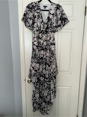 Express Black and Blush Floral High-Low Maxi Dress